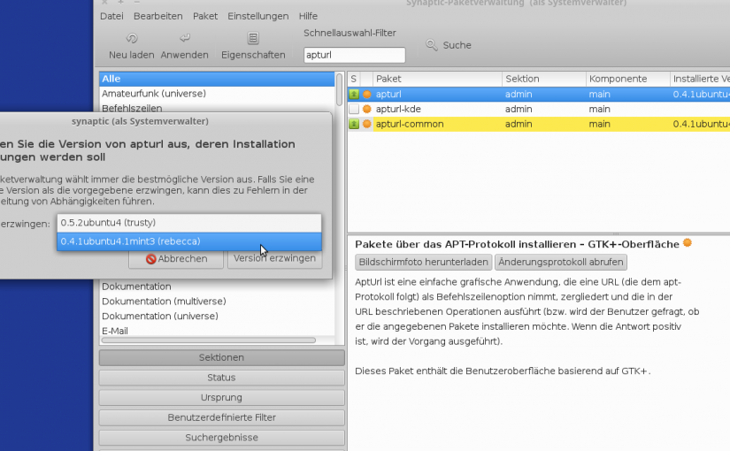 Apturl startet nicht mehr in Linux Mint